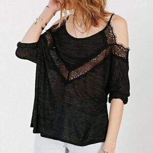 Pins And Needles Ribbed Lace Top Cold Shoulder